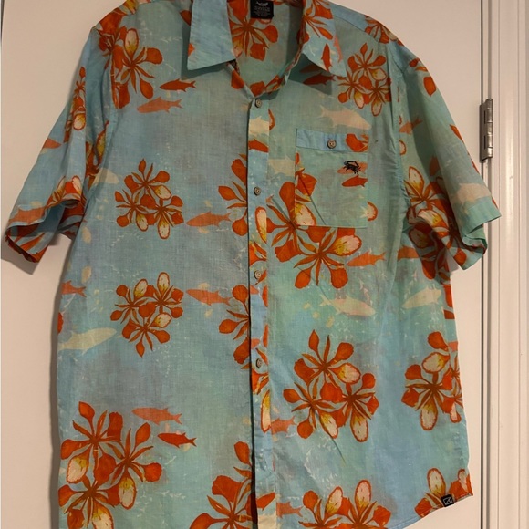 Vibrant Blue and Orange Casual Button Down Shirt - Picture 1 of 6